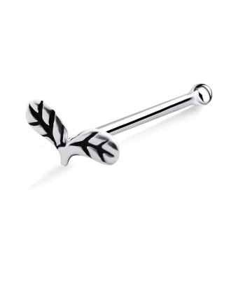 Double Leaves Shaped Silver Bone Nose Stud NSKD-756